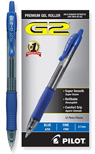 Pilot G2 Retractable Premium Gel Ink Roller Ball Pens, Fine Point, Blue Ink, Dozen Box