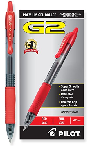 Pilot G2 Retractable Premium Gel Ink Roller Ball Pens, Fine Point, Red Ink, Dozen Box