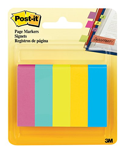 Post-it Page Markers, 1/2 in x 1 3/4 in, Assorted Fluorescent Colors , 50 Sheets/Pad, 5 Pads/Pack