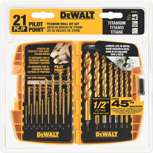 DEWALT DW1361 Titanium Pilot Point Drill Bit Set, 21-Piece