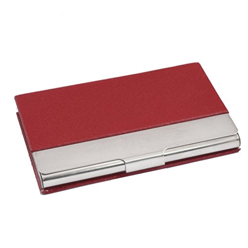 Uxcell Faux Leather Coated Textured Name Business Card Case Holder, Red