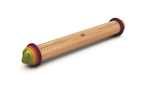 Joseph Joseph 20085 Adjustable Rolling Pin Removable Rings Beech Wood Classic for Baking Dough Pizza Pie Cookies, Multicolored