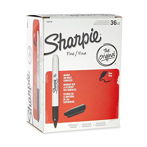 Sharpie Permanent Markers, Fine Point, Black, Box of 36