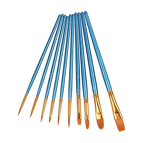 Heartybay 10Pieces Round Pointed Tip Nylon Hair Brush Set, Blue