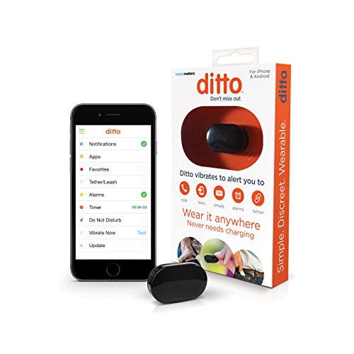 Simple Matters, Ditto Vibrating Notification Device for People with Hearing Loss, Waterproof, iOS & Android Compatible, Black