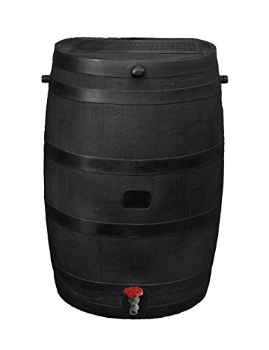RTS Home Accents 50-Gallon ECO Rain Water Collection Barrel, Made with 100% Recycled Plastic and Plastic Spigot, Black