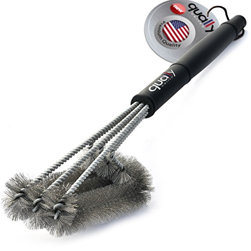 Qually United - a Must Have 18" Best BBQ Grill Brush 3 in 1, Durable and Effective, Barbecue Grill Brush Bristles are Made of Stainless Steel Woven Wire - a Perfect Gift for All Barbecue Lovers