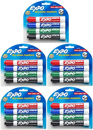 Expo Low Odor Chisel Tip Dry Erase Markers, 4 Colored Markers [80174]