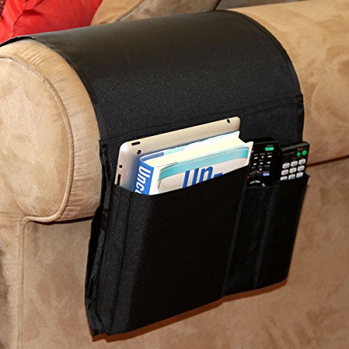 Sofa Couch Chair Armrest Caddy Pocket Organizer Great for Ipad , Remote, Game Controller , Newspaper , Book , Magazine Holder , Black