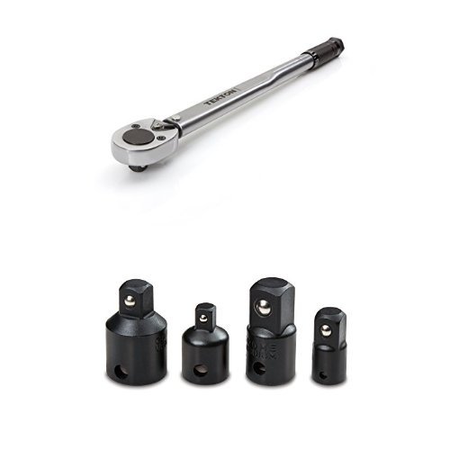 TEKTON 24335 1/2-Inch Drive Click Torque Wrench, 10-150 ft.-lb. with 4-Piece Impact Adapter and Reducer Set